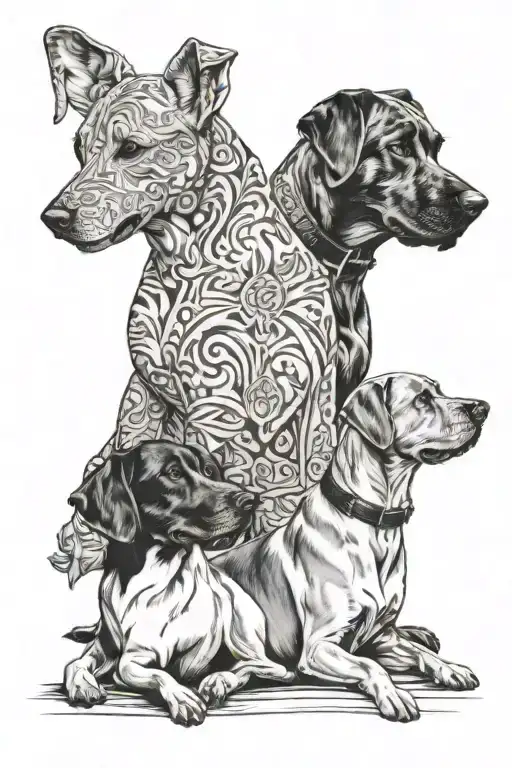 memorial for family of dogs tattoo design idea