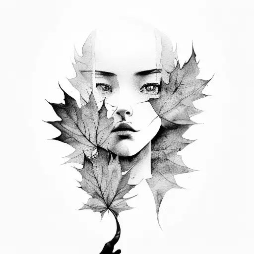Watercolor: dark figure, empty chair, autumn leaves, shades of loss. tattoo design idea