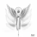 wings with a halo. November 2003 in Chinese. with a vertical arrow going through everything  tattoo design idea