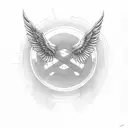 wings with a halo. November 2003 in Chinese. with a vertical arrow going through everything  tattoo design idea