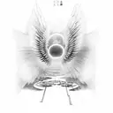 wings with a halo. November 2003 in Chinese. with a vertical arrow going through everything  tattoo design idea