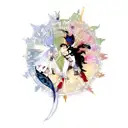 A mesmerizing tattoo design featuring a fusion of manhwa and anime characters surrounded by musical notes. tattoo design idea