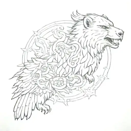 double headed eagle and bear tattoo design idea