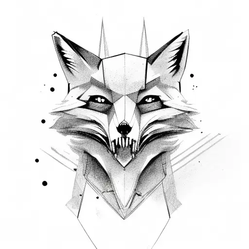 fox with skull face tattoo design idea