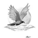 raven flying towards the sun burning up tattoo design idea