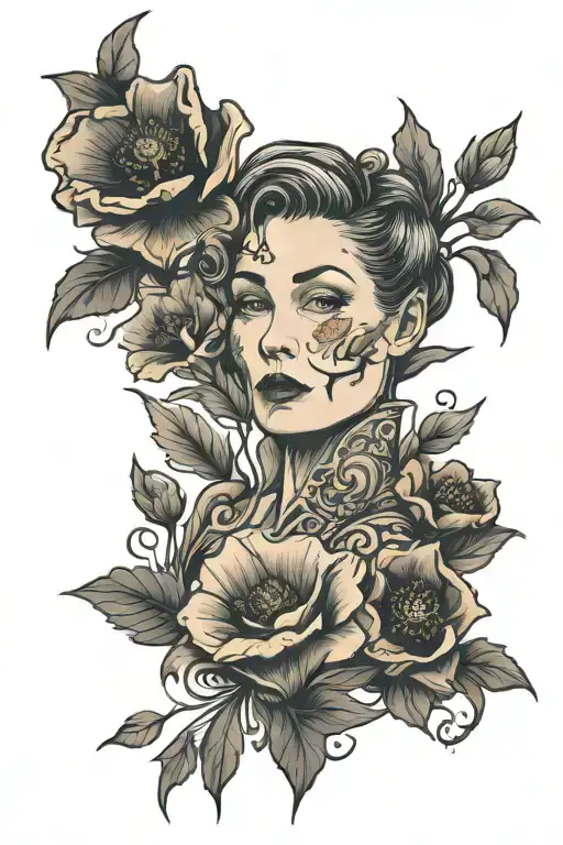 mother with poppy and gladiolus surrounding  tattoo design idea