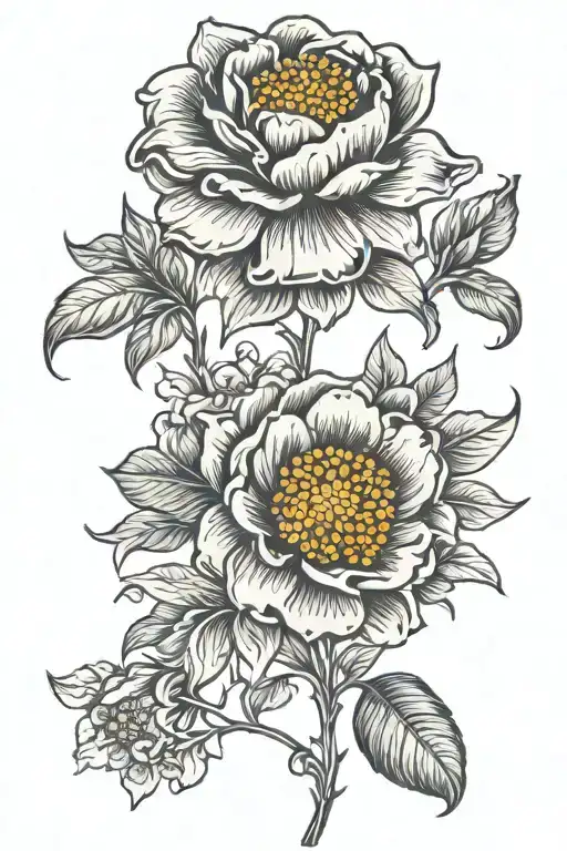 2 july, 1 May, and 1 November birth flowers tattoo design idea