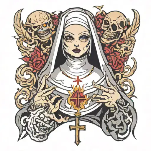 horror nun smokes tattoo design idea