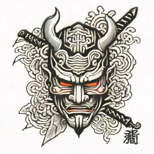Japan samurai mask tattoo design idea