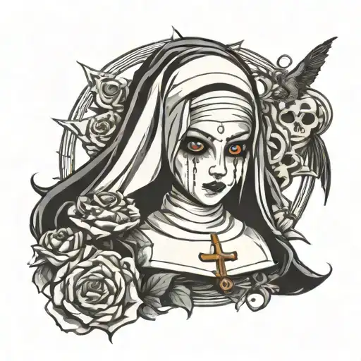 horror nun tattoo design idea