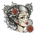 betty boop head surrounded by barbed wire wrapped tattoo design idea