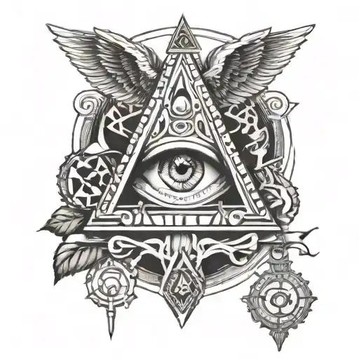 Incorporate symbols of the illuminati and freemasons in a music-themed tattoo design tattoo design idea
