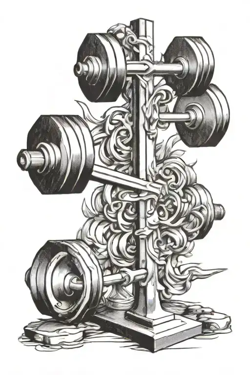 weightlifting barbell and a cross tattoo design idea