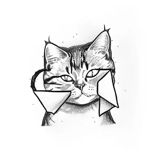 paper airplane flying around a cat outline tattoo design idea