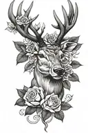 stag head  and roses facing forward   tattoo design idea