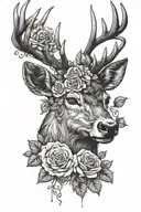 stag head  and roses facing forward   tattoo design idea