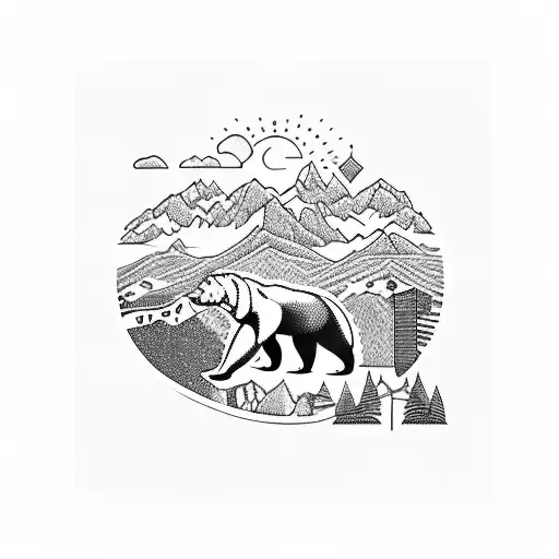 California state with a collage of mountains, bear, Los Angeles, Hollywood, money, 118 freeway sign, 818 tattoo design idea