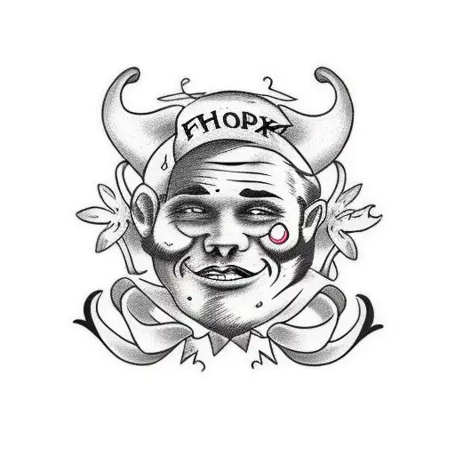 3 faces fused, the first really sad, the second really happy and the last one with a pokerface tattoo design idea