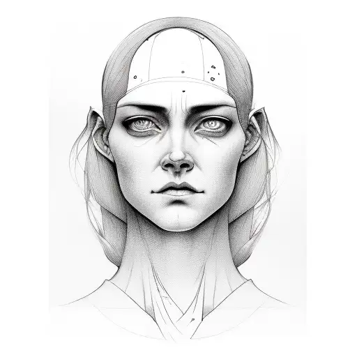 3 faces, one sad, one happy and the last one with a neutral face, all fused in one head tattoo design idea