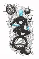 dr manhattan and planets orbiting tattoo design idea