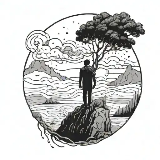 A minimalist tattoo of an alone melting human figure with himself  tattoo design idea