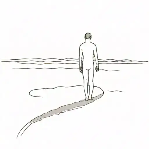 A minimalist tattoo depicting a lonely, drowning man leaving the stage with his back turned tattoo design idea