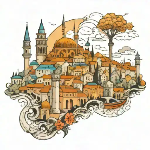 combination of cities of Istanbul and Naples  tattoo design idea
