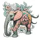 Sea turtle inside elephant with flamingo standing tattoo design idea