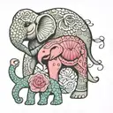 Sea turtle inside elephant with flamingo standing tattoo design idea