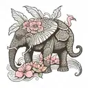 Sea turtle inside elephant with flamingo standing tattoo design idea