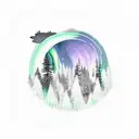 An abstract representation of the Northern Lights dancing over a tranquil forest, with a constellation of animals hidden within the aurora tattoo design idea