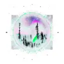 An abstract representation of the Northern Lights dancing over a tranquil forest, with a constellation of animals hidden within the aurora tattoo design idea