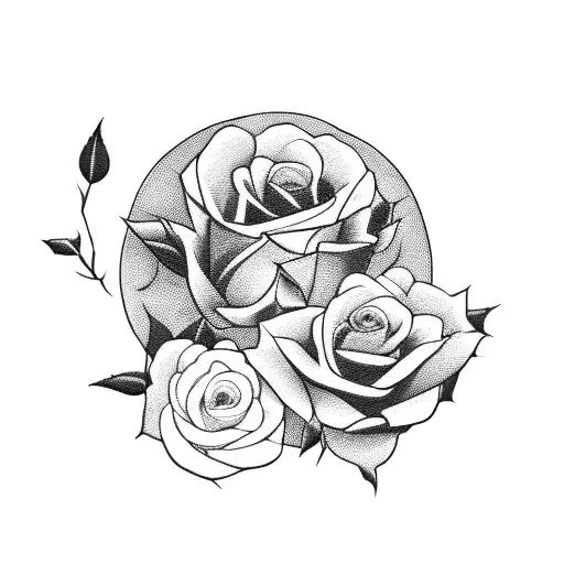A blackwork tattoo of Batman's silhouette surrounded by roses and thorns tattoo design idea