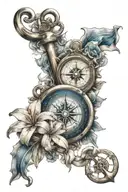 nautical map with compass anchor and lily flowers tattoo design idea