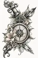 nautical map with compass anchor and lily flowers tattoo design idea