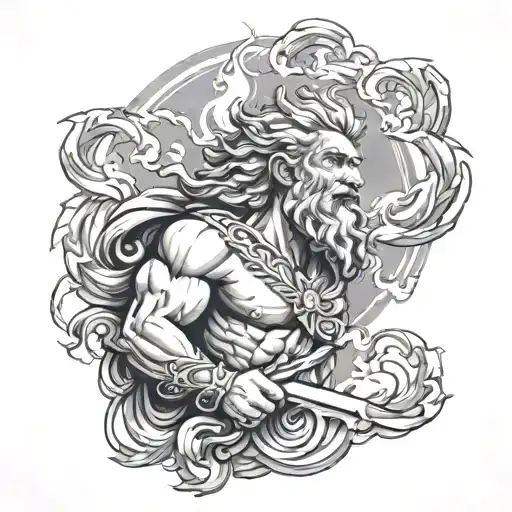 Zeus with lightning and other gods Olympus tattoo design idea