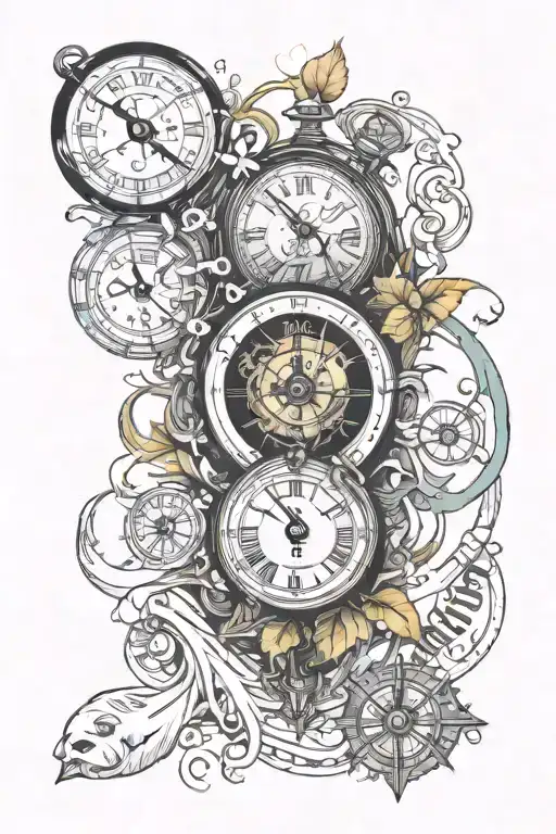 eleven and compass watch broken and healed tattoo design idea