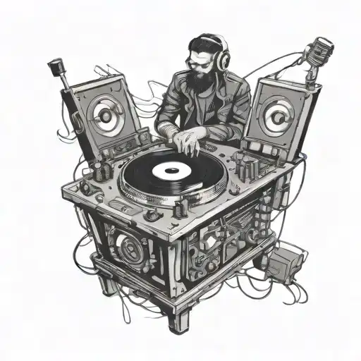 DJ booth surrounded tattoo design idea