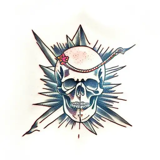 skull palm tree mountains tattoo design idea