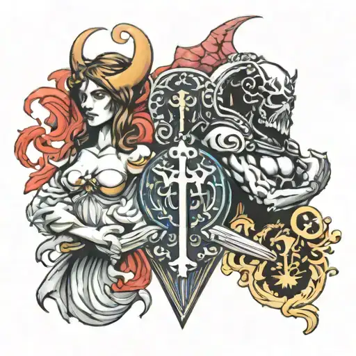 renaissance good vs evil tattoo design idea