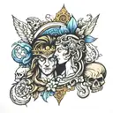 renaissance good vs evil tattoo design idea
