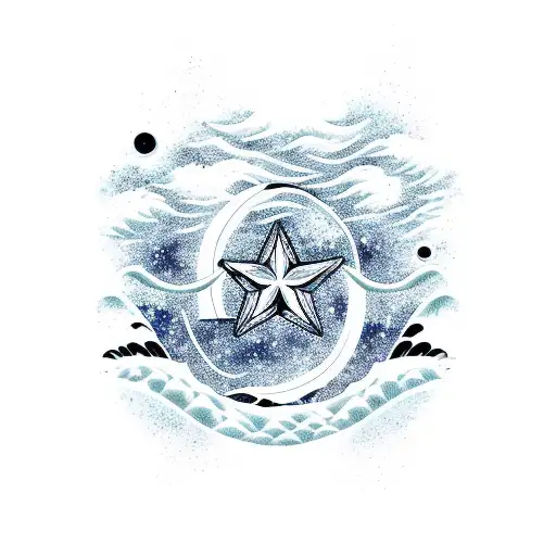 black and white aquarius wave sign with star constellation  tattoo design idea