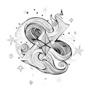 black and white aquarius wave sign with star constellation  tattoo design idea