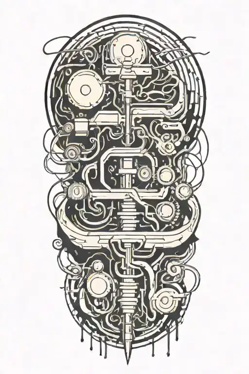 An abstract design of electrical currents flowing through a digital landscape tattoo design idea