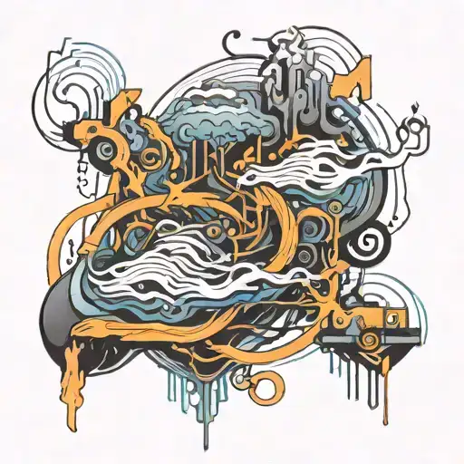 An abstract design of electrical currents flowing through a digital landscape tattoo design idea