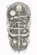 An abstract design of electrical currents flowing through a digital landscape tattoo design idea