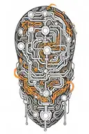 An abstract design of electrical currents flowing through a digital landscape tattoo design idea