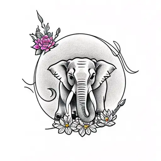 thai Elephant with Dok koon flowers tattoo design idea