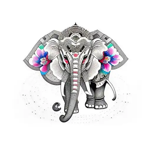 thai Elephant with Dok koon flowers tattoo design idea