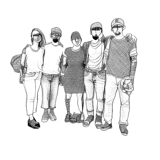 a group of people posing for a picture tattoo design idea